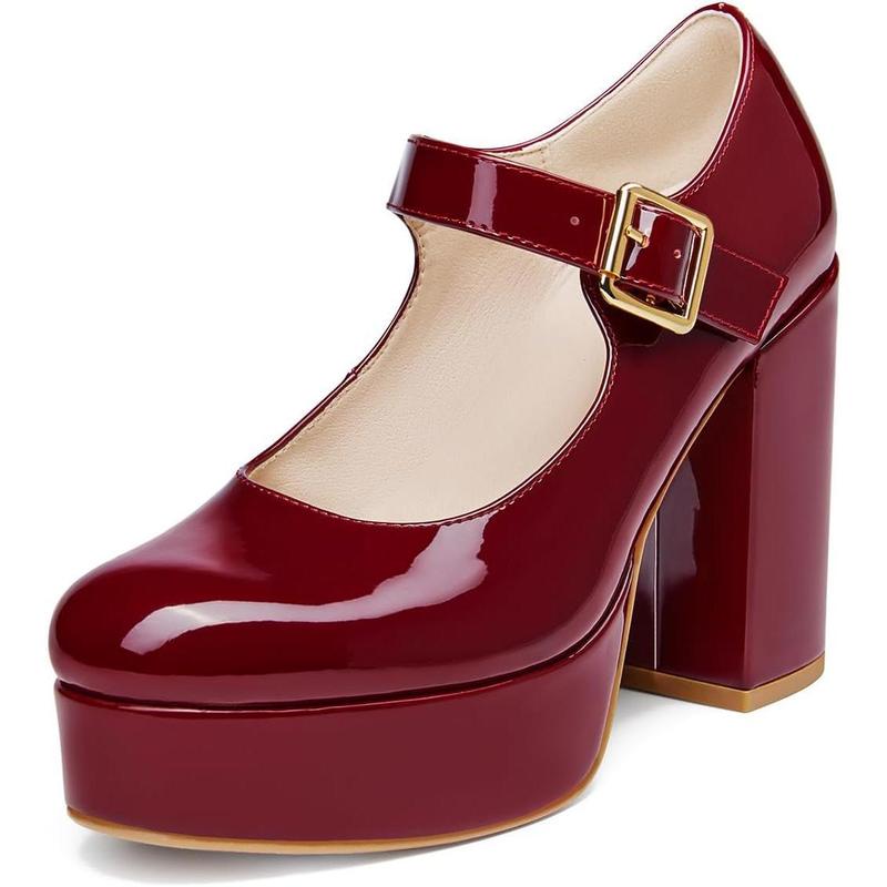 Women’s Platform Mary Jane Shoes – Round Toe Chunky Wedge