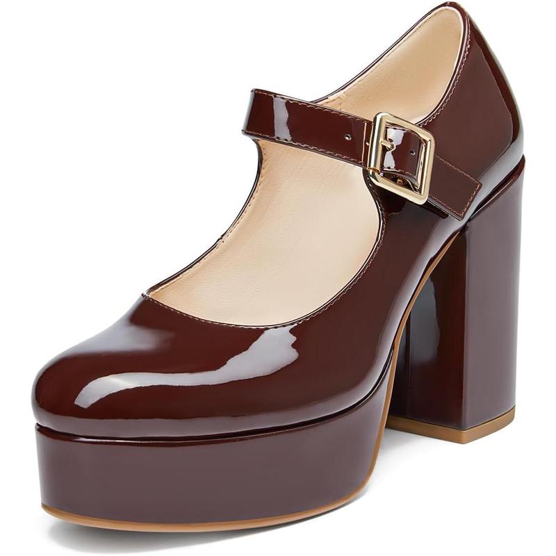 Women’s Platform Mary Jane Shoes – Round Toe Chunky Wedge