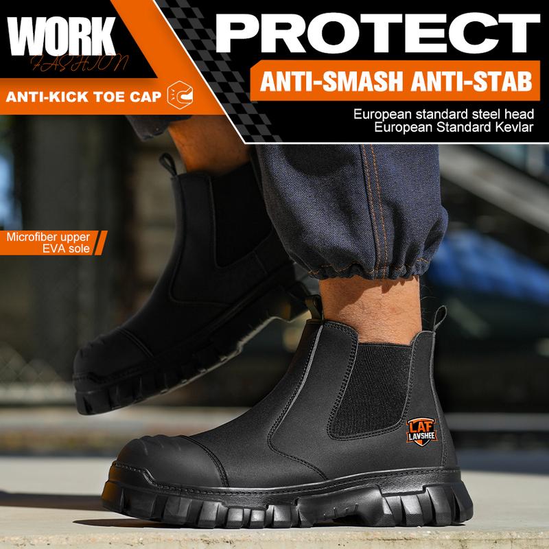 Men's Steel Toe Chelsea Work Boots - Lightweight, Anti-Slip Safety Boots