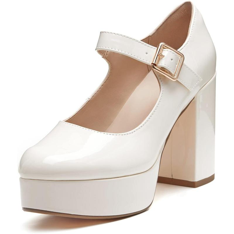 Women’s Platform Mary Jane Shoes – Round Toe Chunky Wedge