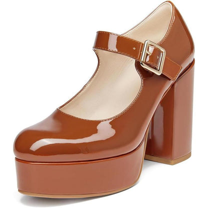 Women’s Platform Mary Jane Shoes – Round Toe Chunky Wedge
