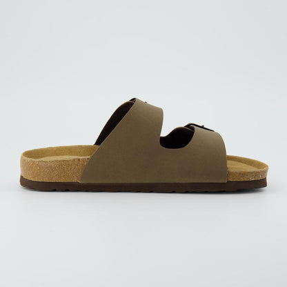 Cork Footbed Sandals – Double Buckle Slides