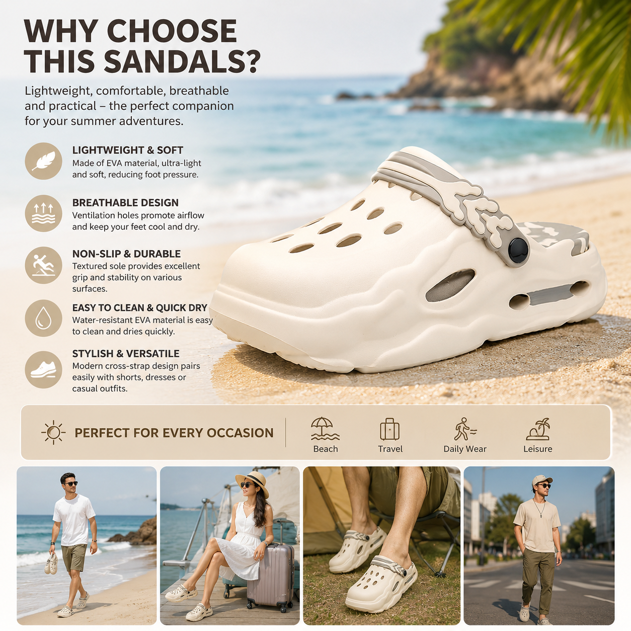 Minimalist Men's Eva Slippers Summer Non-slip Wear-resistant