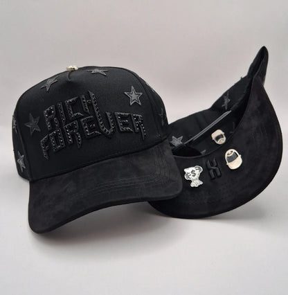 Gorra Edicion Barbas Hats Rich Forever / Chrome Calidad G5 Negro Ajustable Lisa