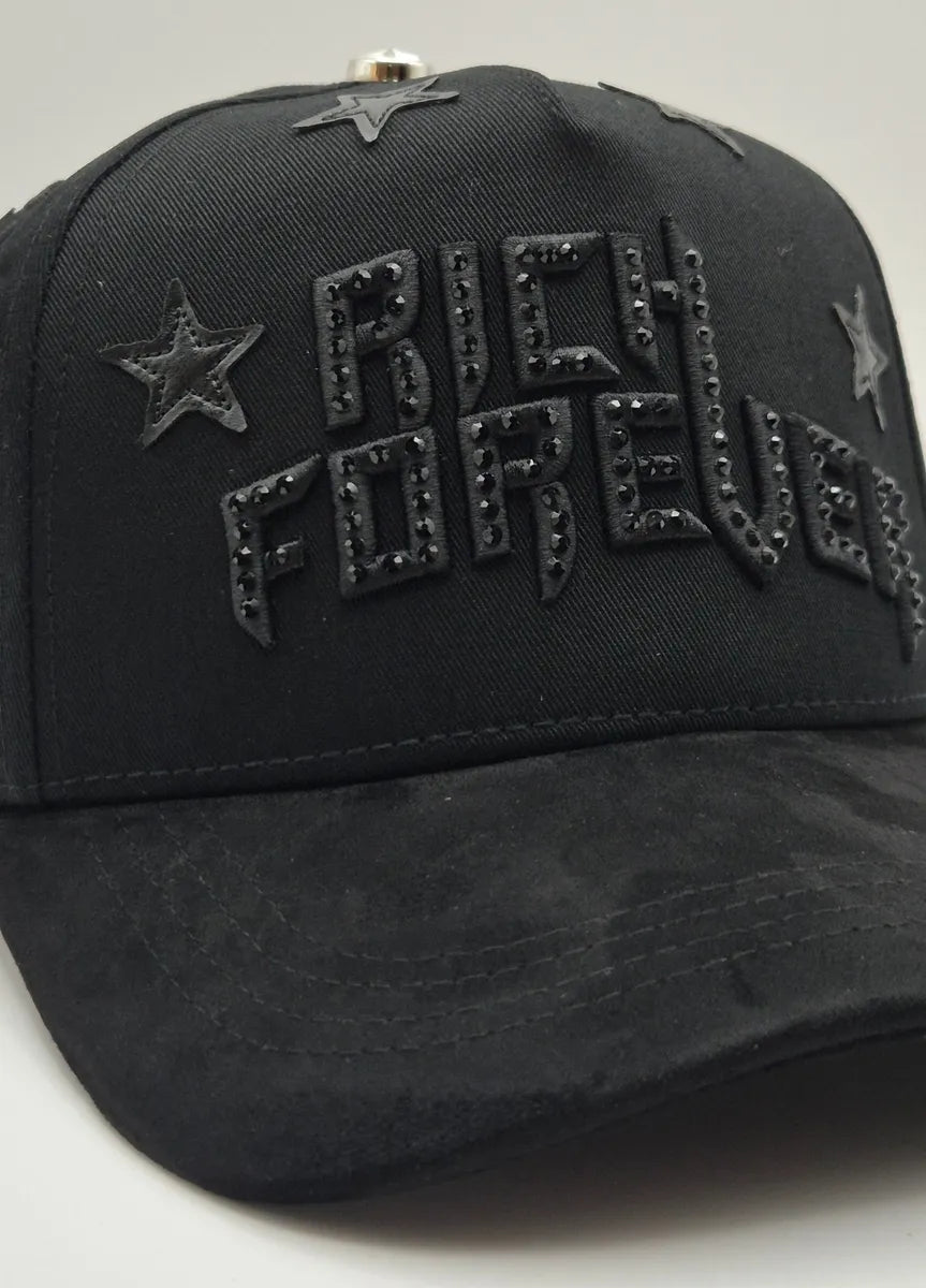 Gorra Edicion Barbas Hats Rich Forever / Chrome Calidad G5 Negro Ajustable Lisa