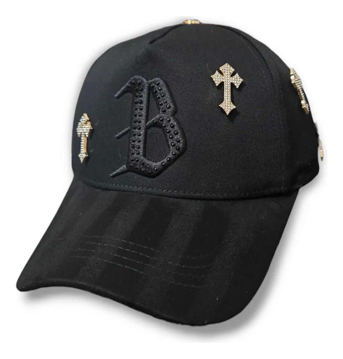 Barbas Hats Cap B Chrome Black Gold Diamonds Unique Black