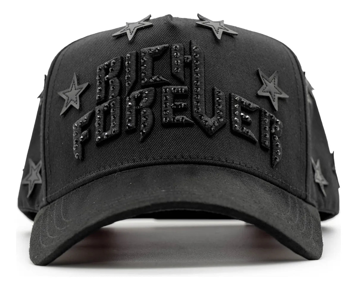 Gorra Edicion Barbas Hats Rich Forever / Chrome Calidad G5 Negro Ajustable Lisa