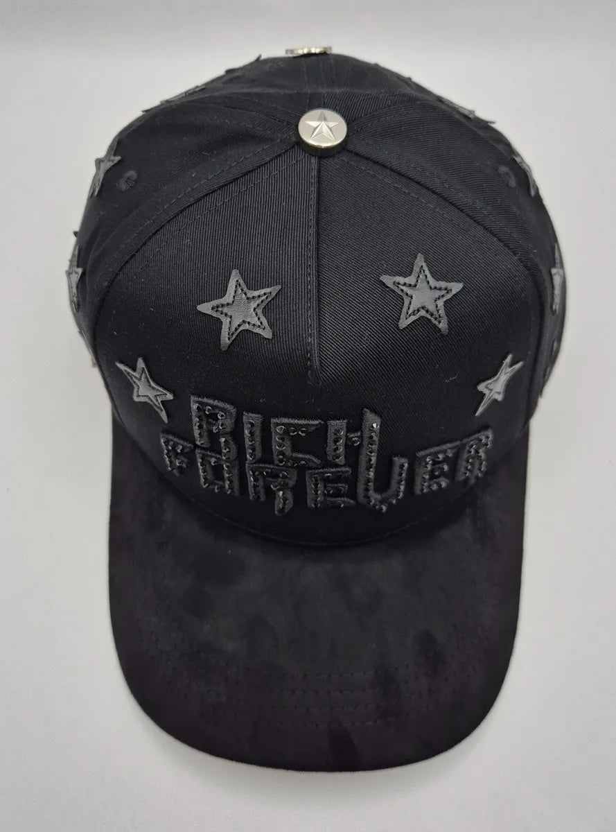 Gorra Edicion Barbas Hats Rich Forever / Chrome Calidad G5 Negro Ajustable Lisa
