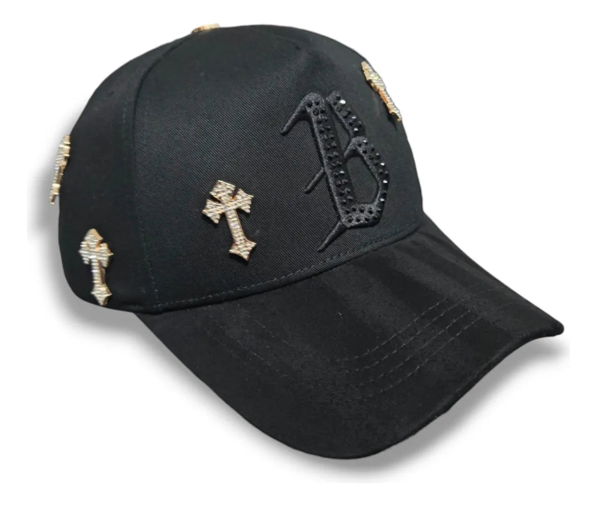 Barbas Hats Cap B Chrome Black Gold Diamonds Unique Black