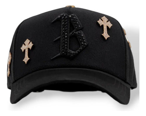 Barbas Hats Cap B Chrome Black Gold Diamonds Unique Black