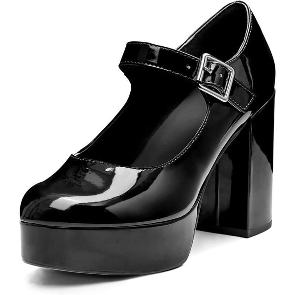 Women’s Platform Mary Jane Shoes – Round Toe Chunky Wedge