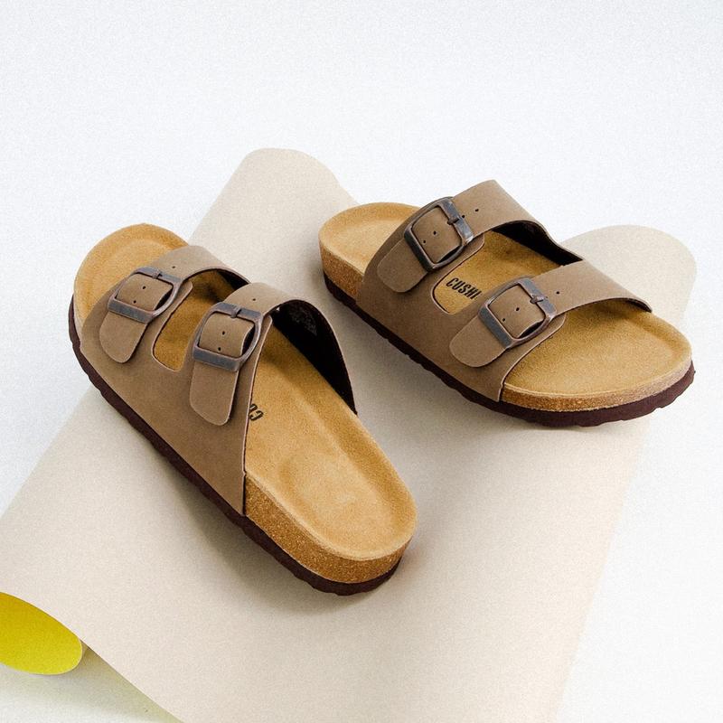 Cork Footbed Sandals – Double Buckle Slides