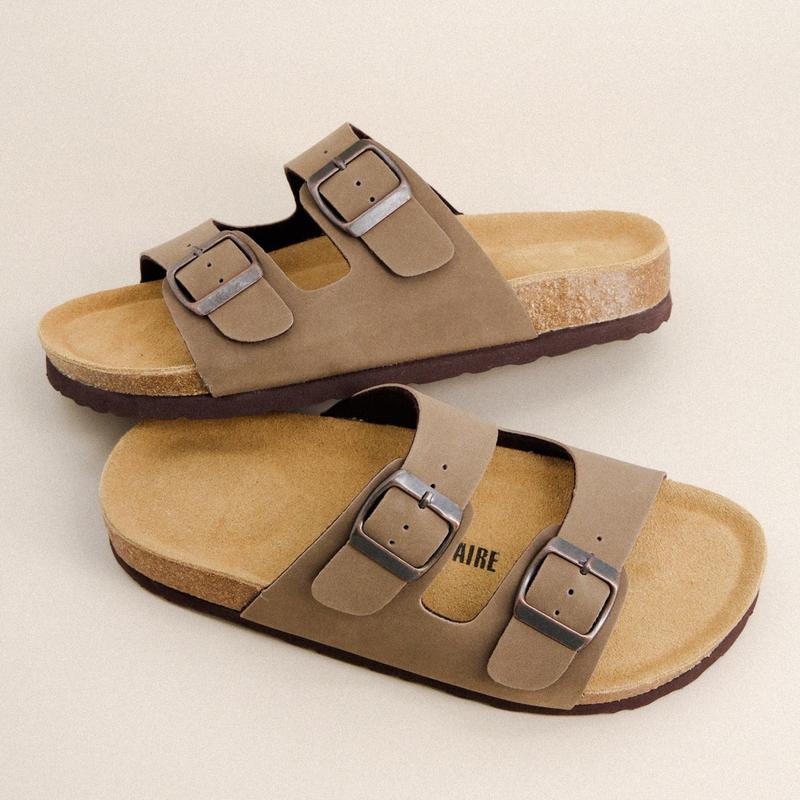 Cork Footbed Sandals – Double Buckle Slides