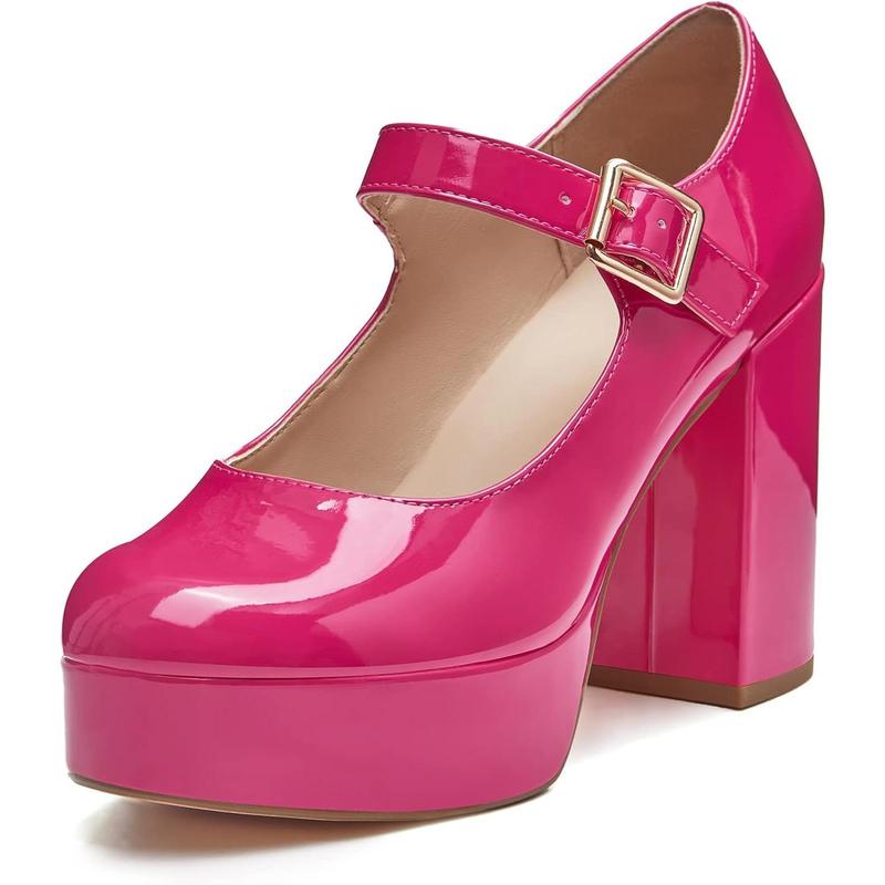 Women’s Platform Mary Jane Shoes – Round Toe Chunky Wedge